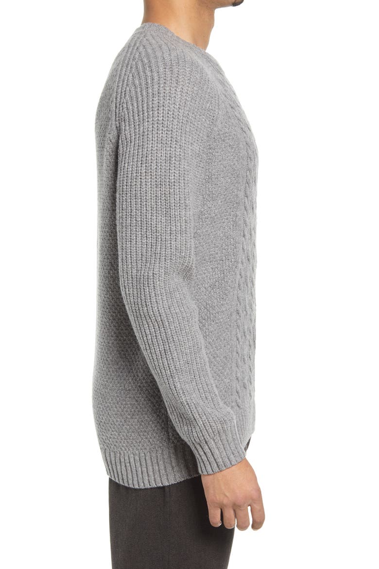 Mount Tasman Mix Stitch Wool Blend Crewneck Sweater, Alternate, color, SMOKE