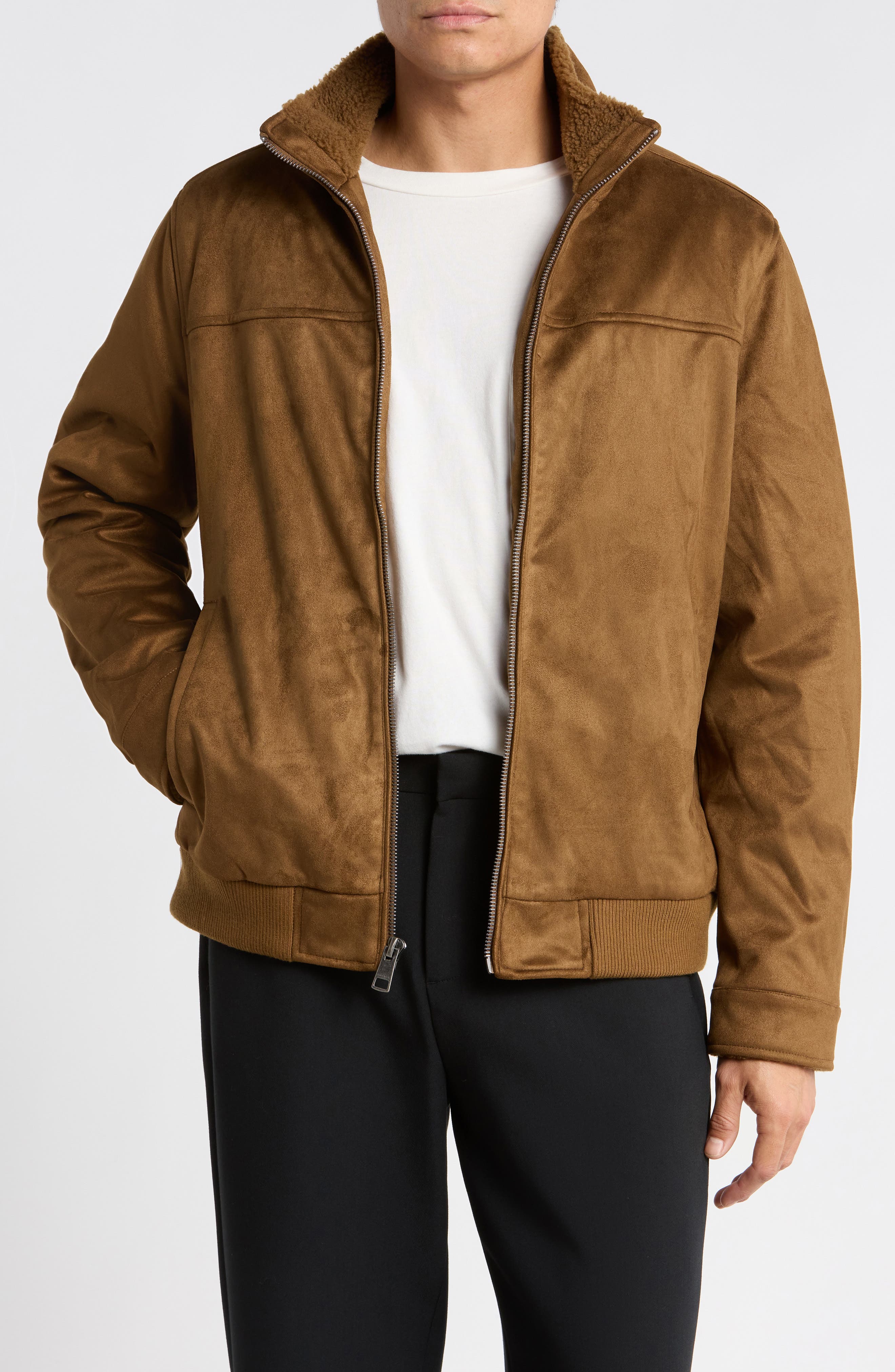 Faux Suede Stand Collar Jacket