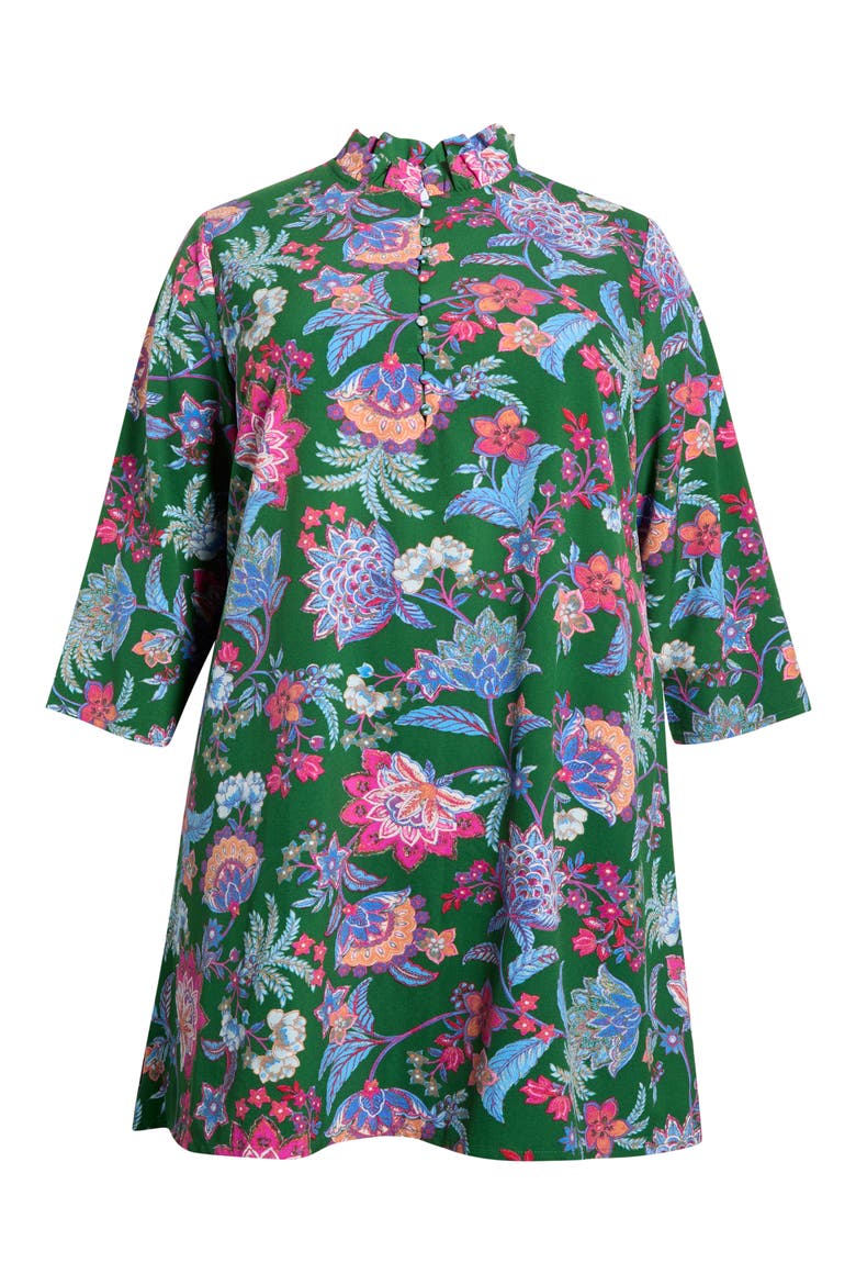 Elara Ruella Floral Ruffle Dress, Alternate, color, EMERALD-MULTI