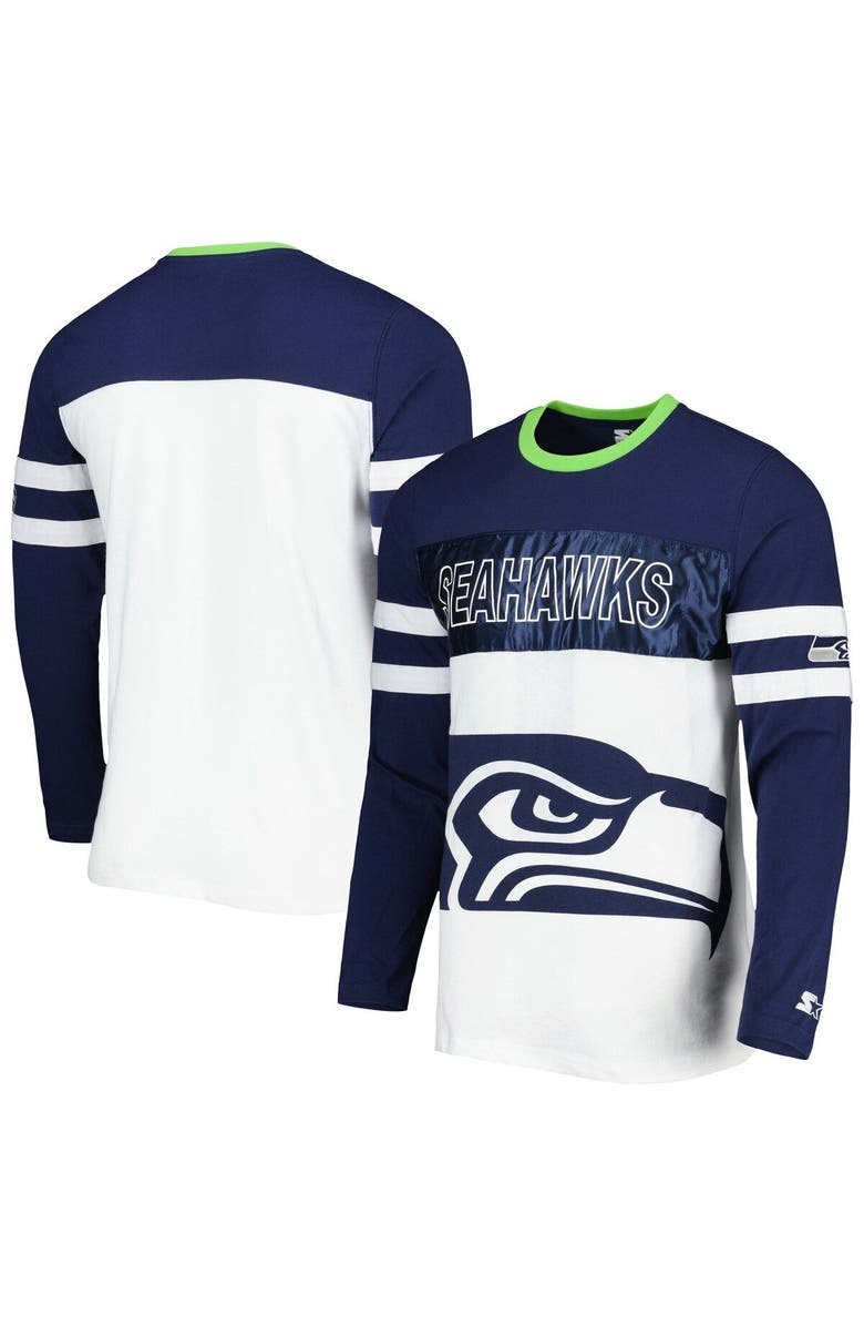 STARTER Men's Starter College Navy/White Seattle Seahawks Halftime Long Sleeve T-Shirt, Main, color, Navy
