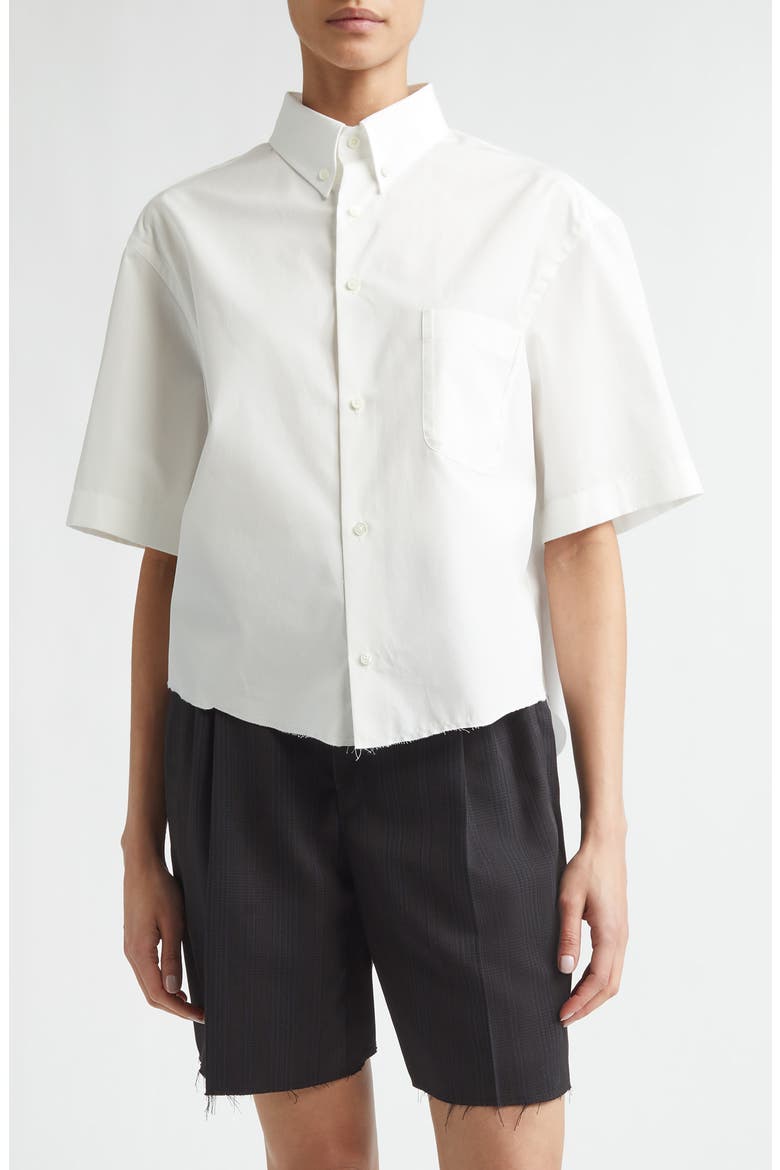 Décortiqué Crop Short Sleeve Button-Down Shirt, Main, color, OFF WHITE