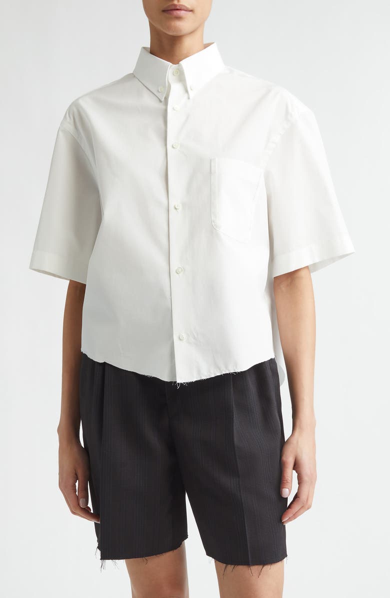Maison Margiela Décortiqué Crop Short Sleeve Button-Down Shirt, Main, color, Off White