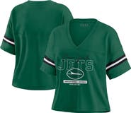 WEAR by Erin Andrews Women's WEAR by Erin Andrews Green New York Jets Color Block Boxy Modest Crop V-Neck T-Shirt
