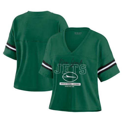 Wear By Erin Andrews Green New York Jets Color Block Boxy Modest Crop V-neck T-shirt