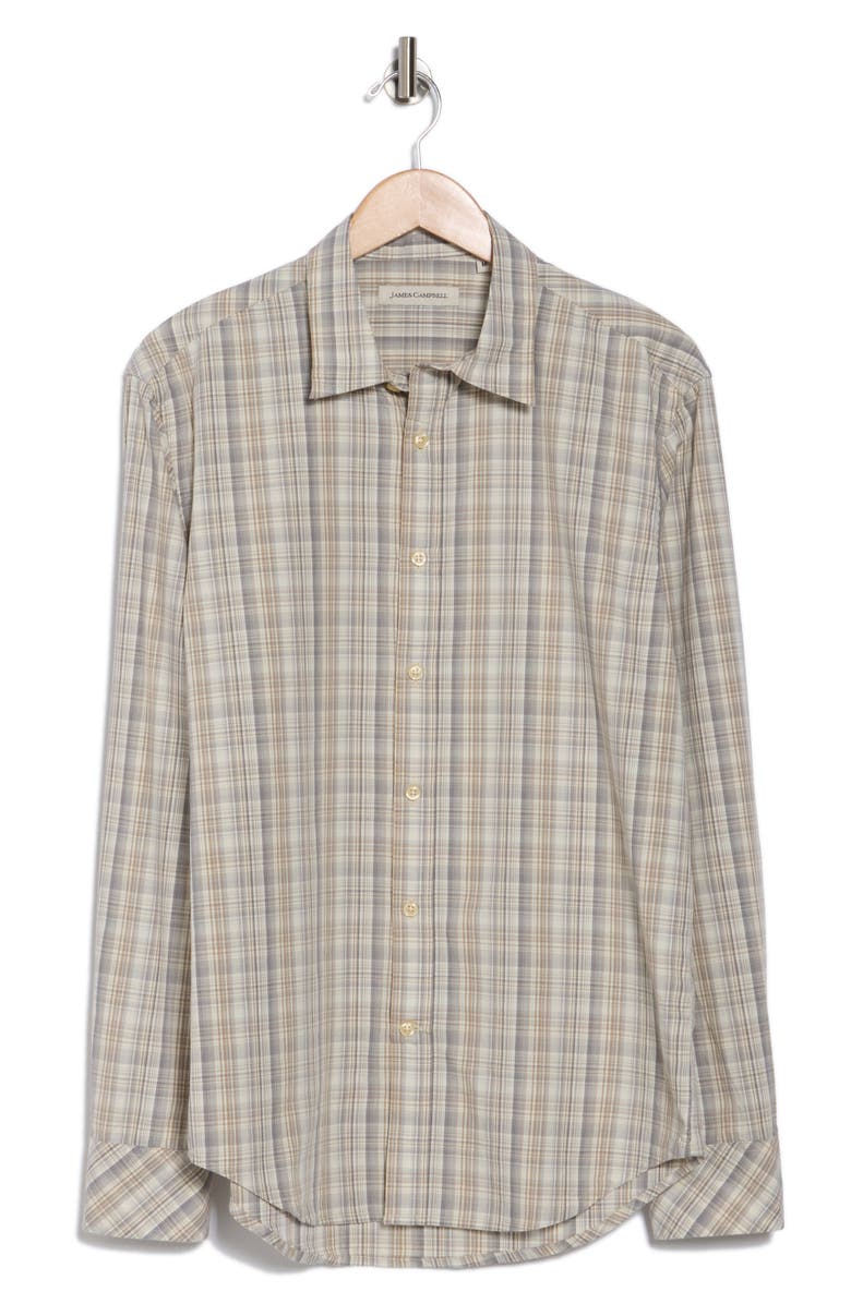 James Campbell Franc Plaid Cotton Button Up Shirt, Alternate, color, Grey