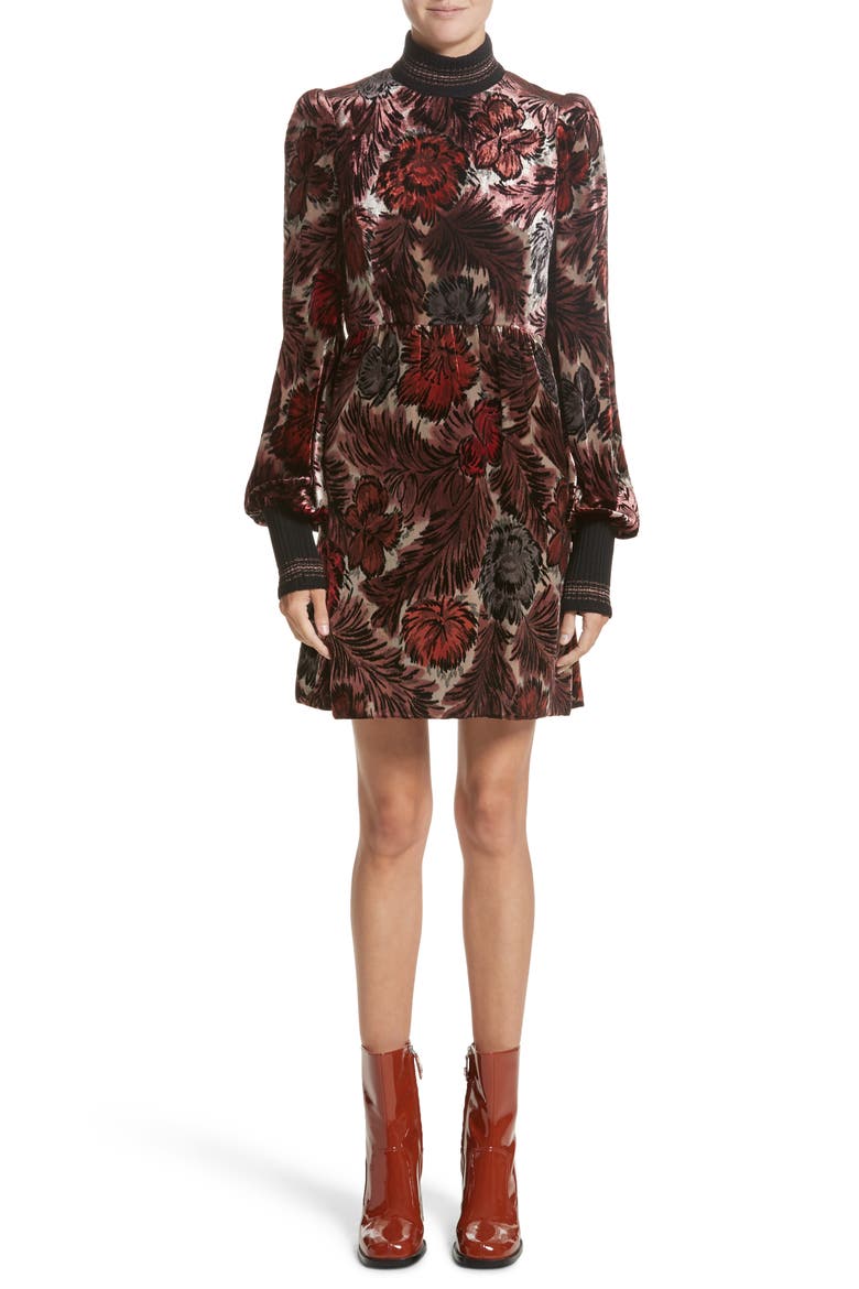 Floral Velvet Mock Neck Dress, Main, color, MULTI