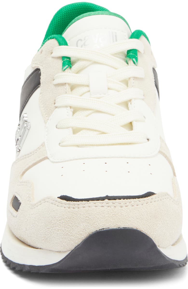 Roberto Cavalli Low Top Runner Sneaker, Alternate, color, Farro/ Off White/ Green/ Black