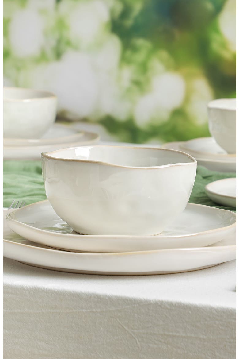Mirella Stoneware 24-piece Dinnerware Set, Alternate, color, White