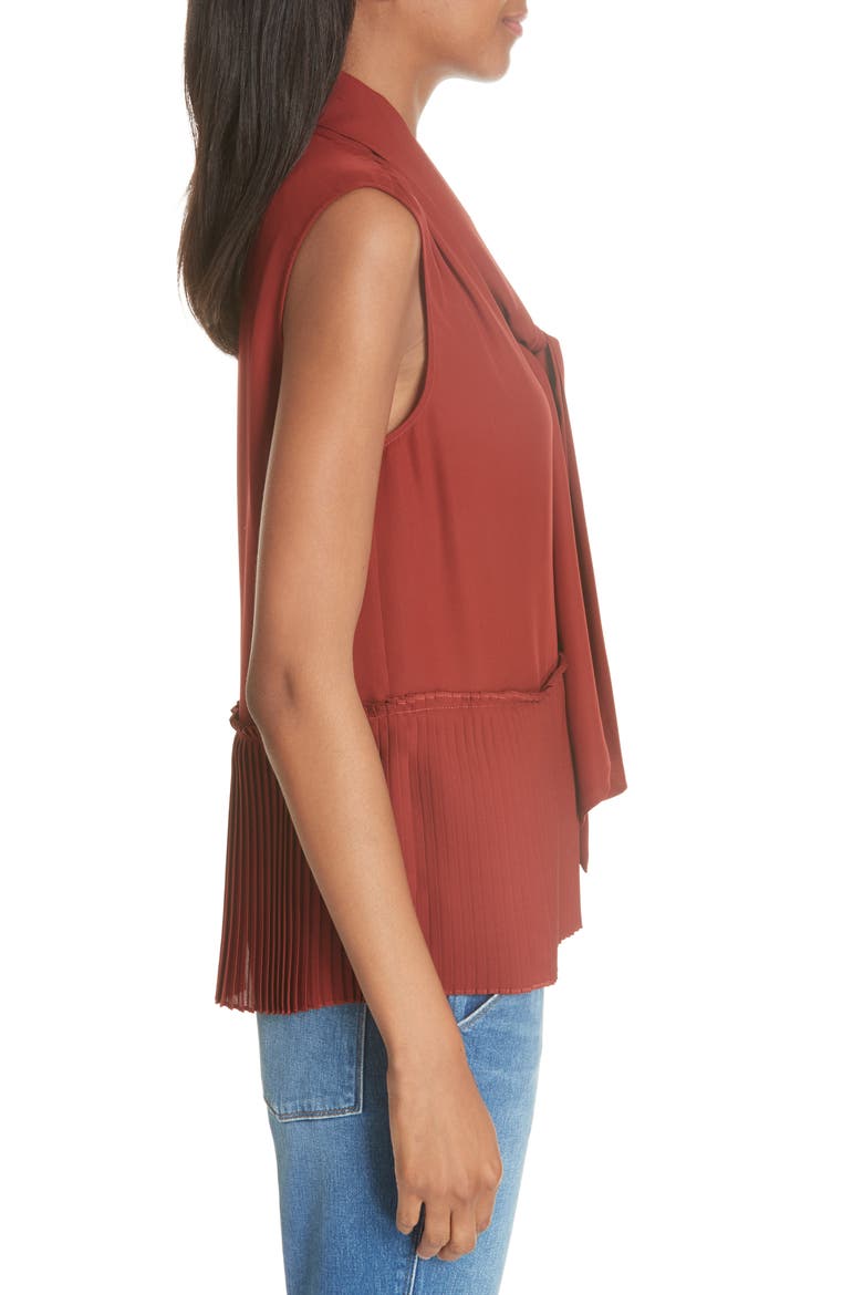 Pleated Peplum Hem Silk Tank, Alternate, color, BURNT HENNA