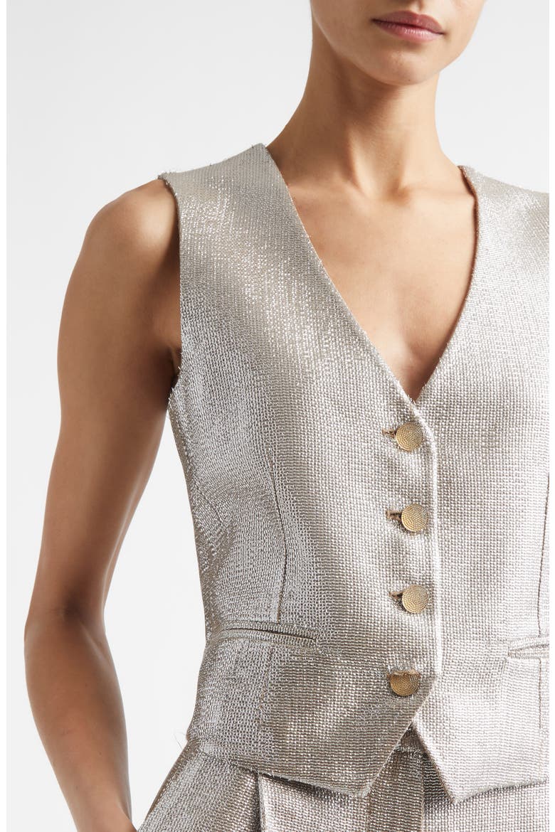 Lamé Suiting Vest, Alternate, color, ANTIQUE SILVER