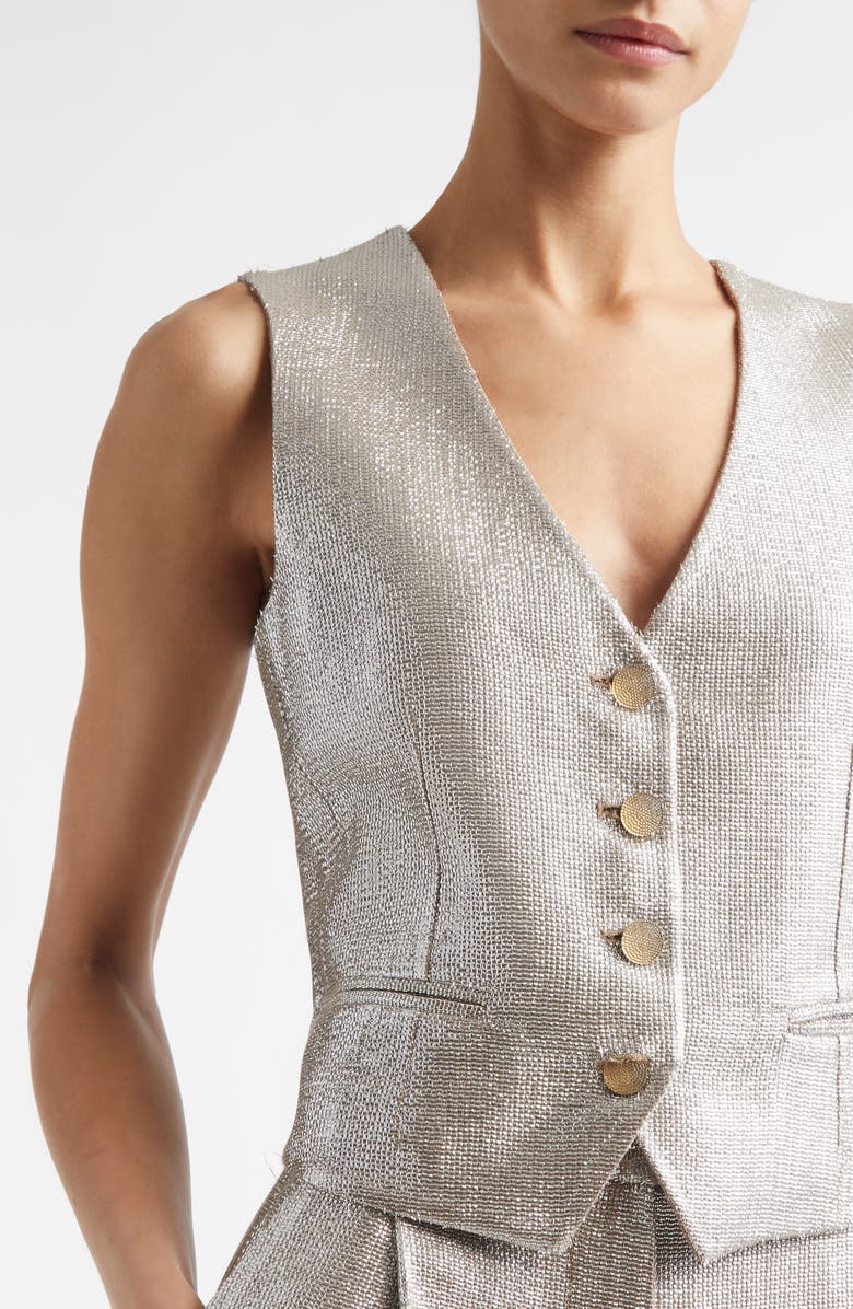 ST. JOHN Lamé Suiting Vest, Alternate, color, Antique Silver