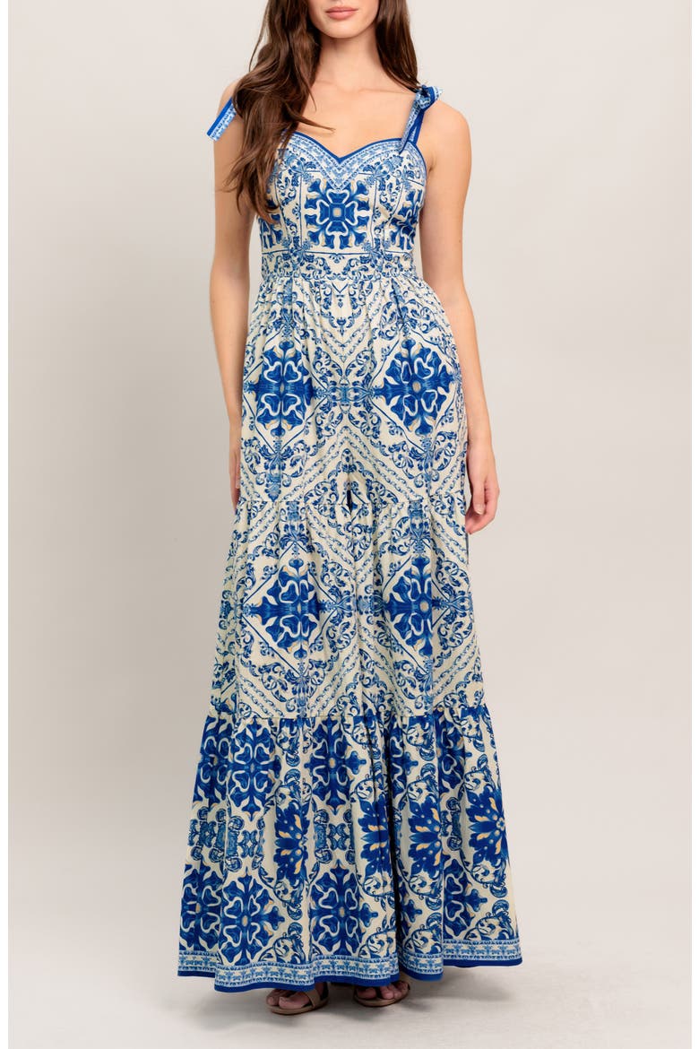 Print Wide Leg Jumpsuit, Main, color, BLUE WHITE