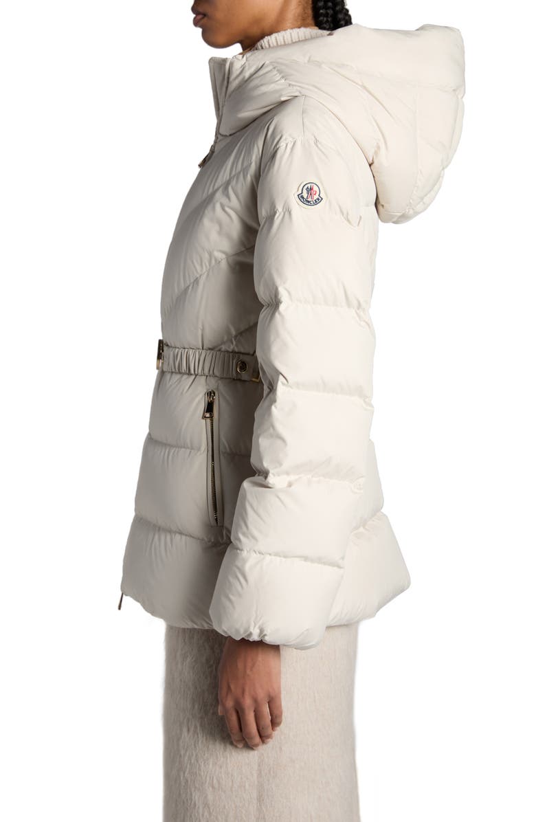 Moncler Brosse Belted Puffer Jacket, Alternate, color, White
