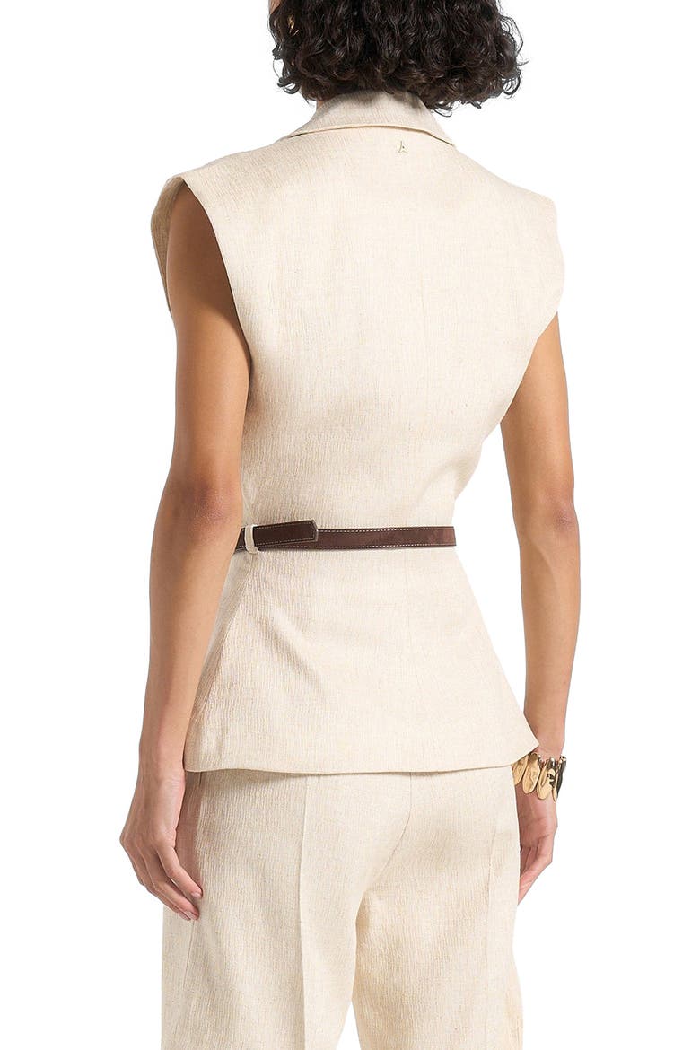 Linda Linen Wide Shoulder Cinched Waistcoat, Alternate, color, Natural