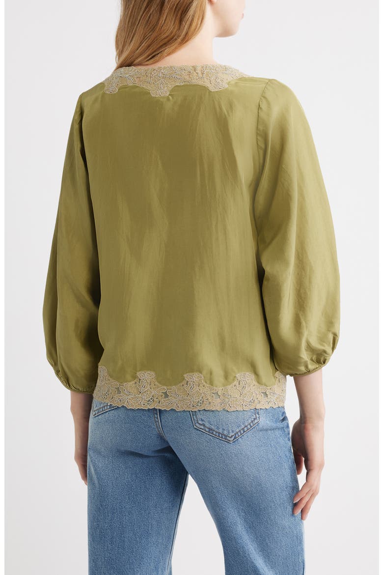 The Long Sleeve Legacy Silk Top, Alternate, color, LIGHT OLIVE/ CREAM