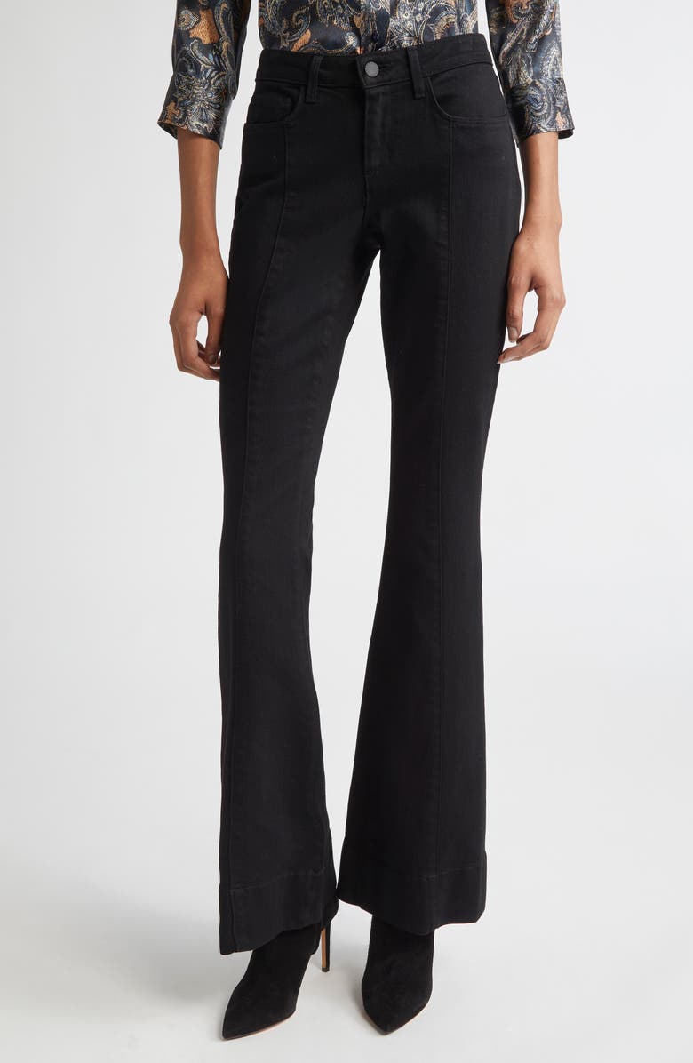 L'AGENCE Lenora Front Seam Flare Leg Jeans, Main, color, Noir