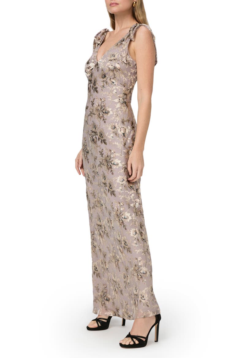 Vialla Floral Empire Waist Chiffon Gown, Alternate, color, PEWTER MULTI