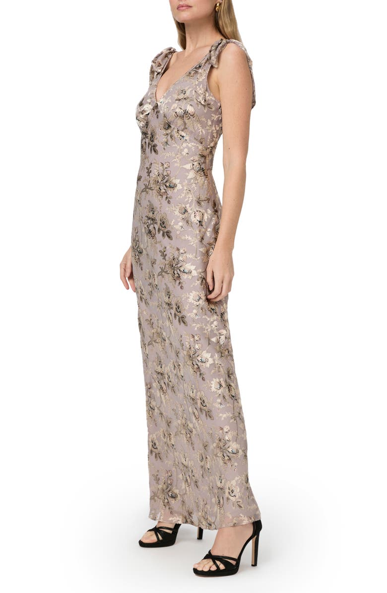 PAIGE Vialla Floral Empire Waist Chiffon Gown, Alternate, color, Pewter Multi