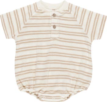 Quincy Mae Ribbed Henley Romper - Silver Stripe main image 1
