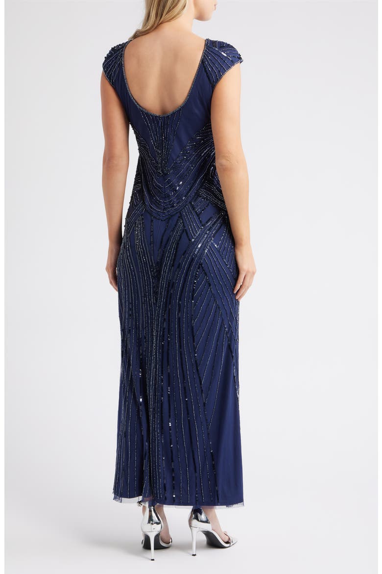 Embellished Cap Sleeve Gown, Alternate, color, BRIGHT NAVY