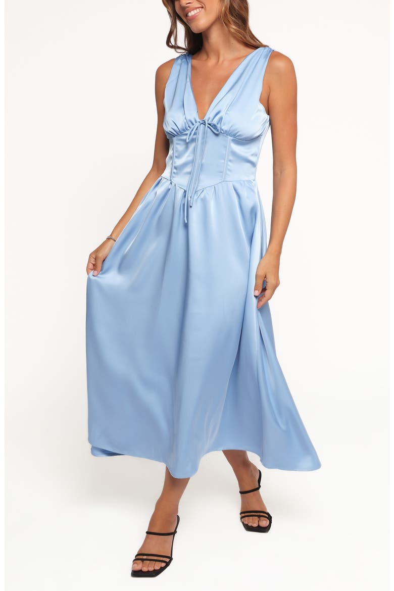 Verena Plunge Neck Satin Dress, Main, color, PERIWINKLE BLUE