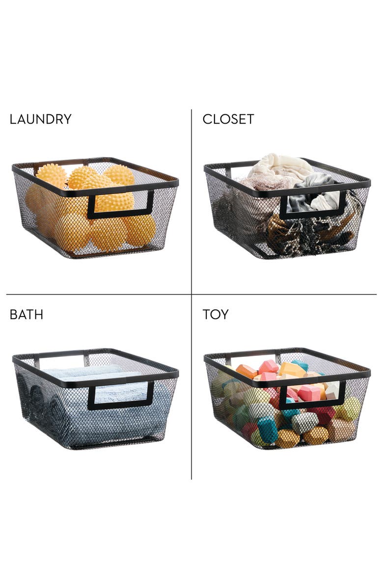 mDesign Metal Mesh Pantry Basket with Handles - Set of 2 - Matte Black, Alternate, color, Black