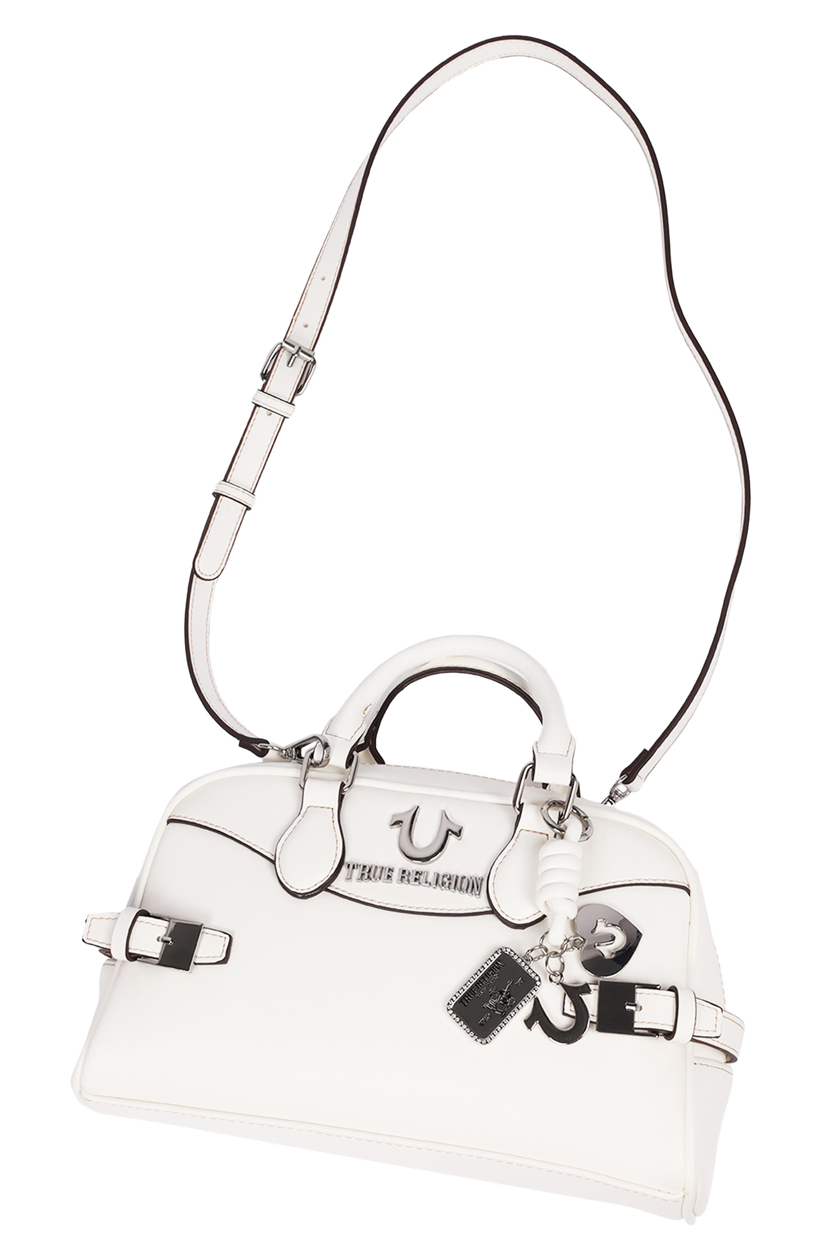 Brooks Belted Faux Leather Satchel, Alternate, color, WHITE