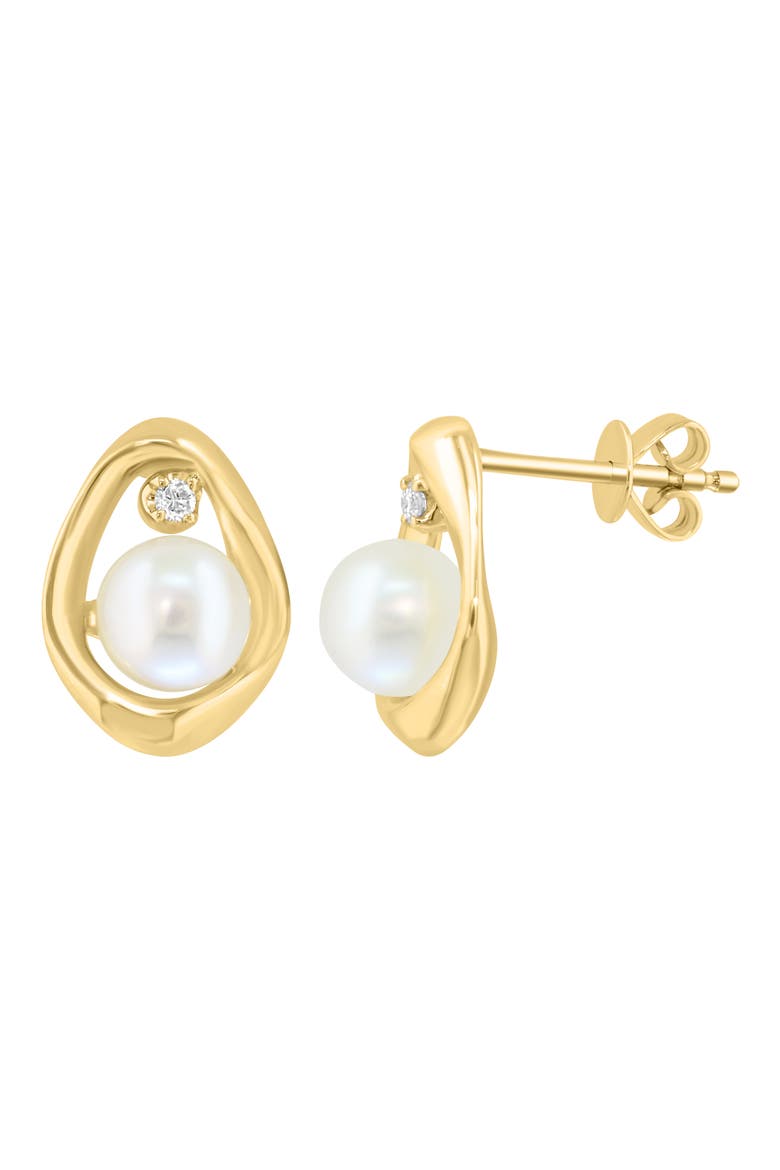 Freshwater Pearl & Diamond Oval Stud Earrings, Main, color, WHITE