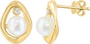 EFFY Freshwater Pearl & Diamond Oval Stud Earrings