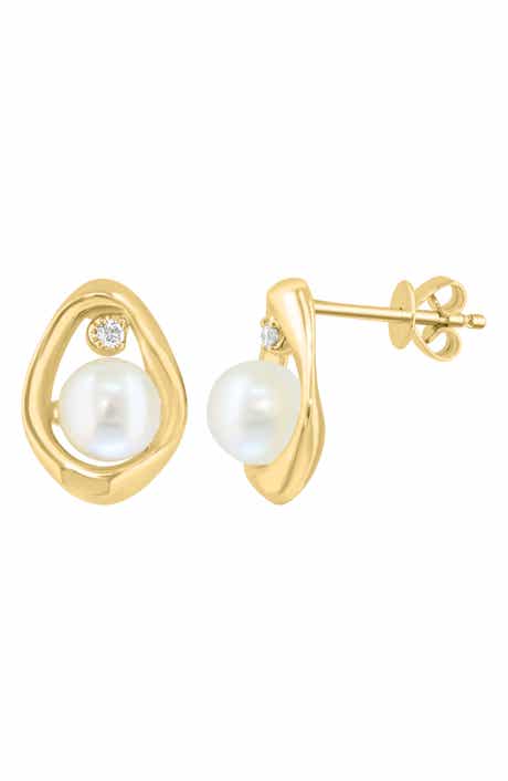 EFFY Freshwater Pearl & Diamond Oval Stud Earrings