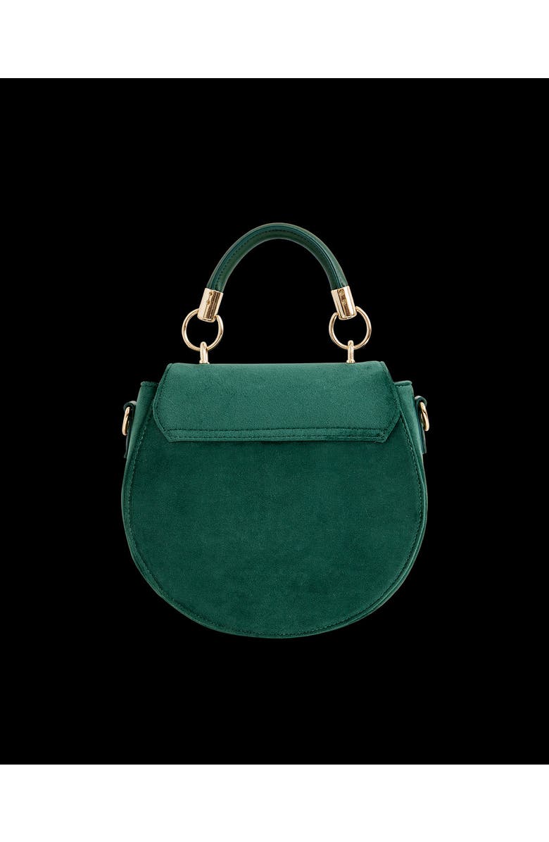 Fable England Robin Love Embroidered Saddle Bag Fern Green Velvet, Alternate, color, Green