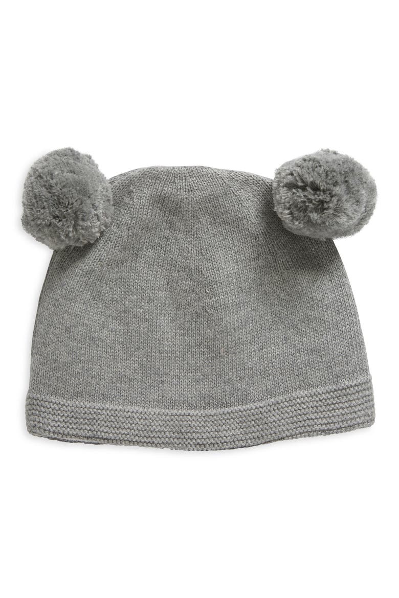 Double Pompom Organic Cotton Beanie, Main, color, LIGHT GREY MEL