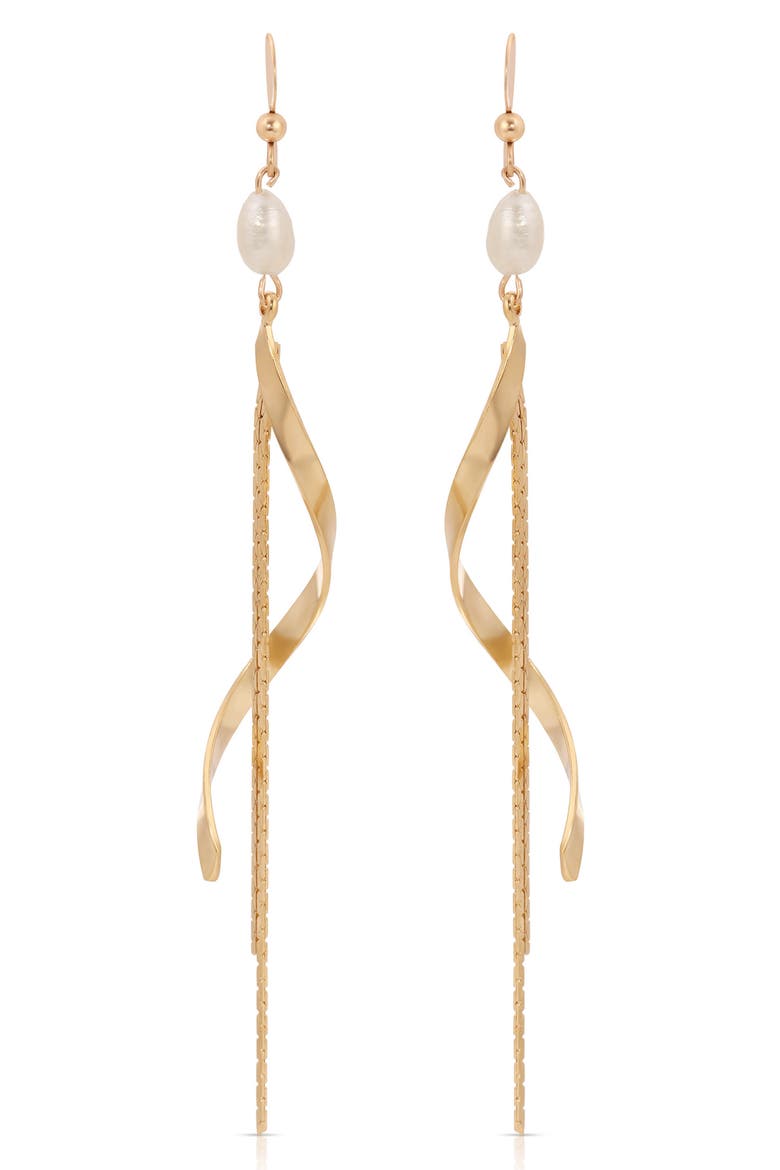Freshwater Pearl Twisted Drop Earrings, Main, color, GOLD