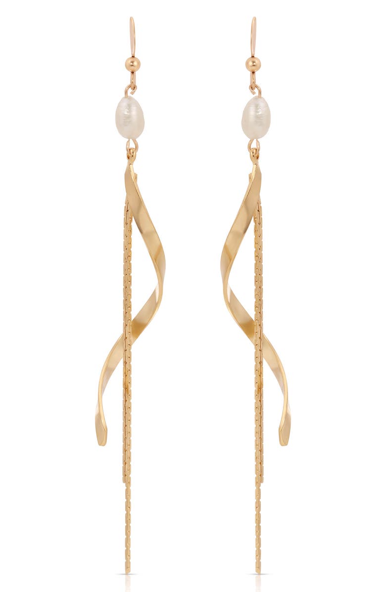 Ettika Freshwater Pearl Twisted Drop Earrings, Main, color, Gold