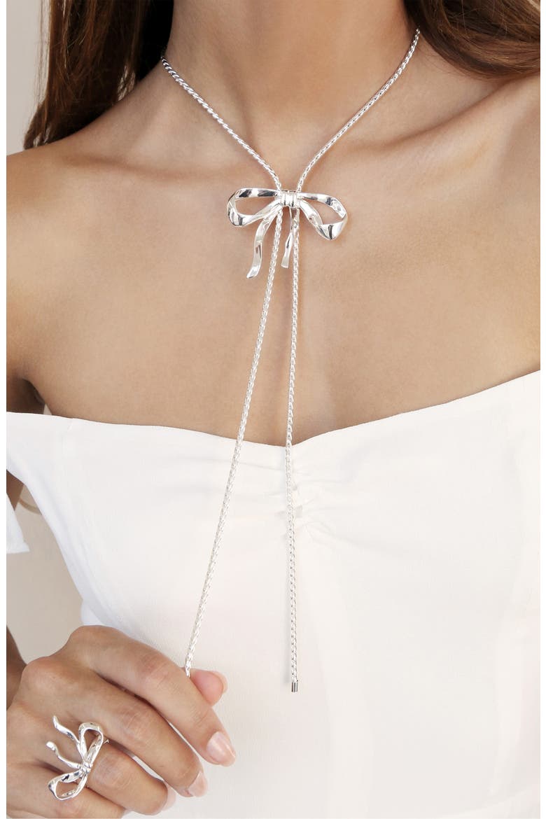 Bow Organica Bolo Necklace, Alternate, color, SILVER