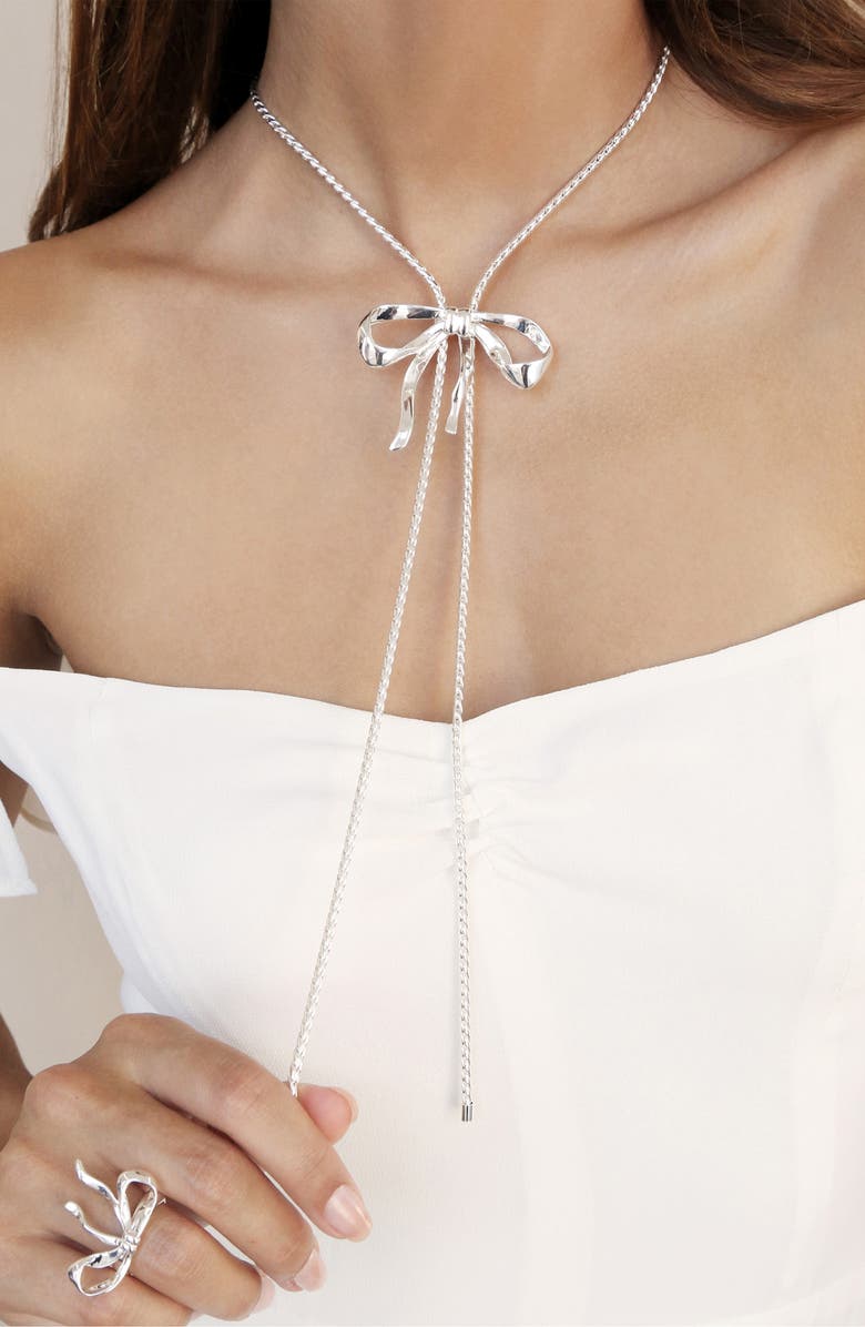 Ettika Bow Organica Bolo Necklace, Alternate, color, Silver