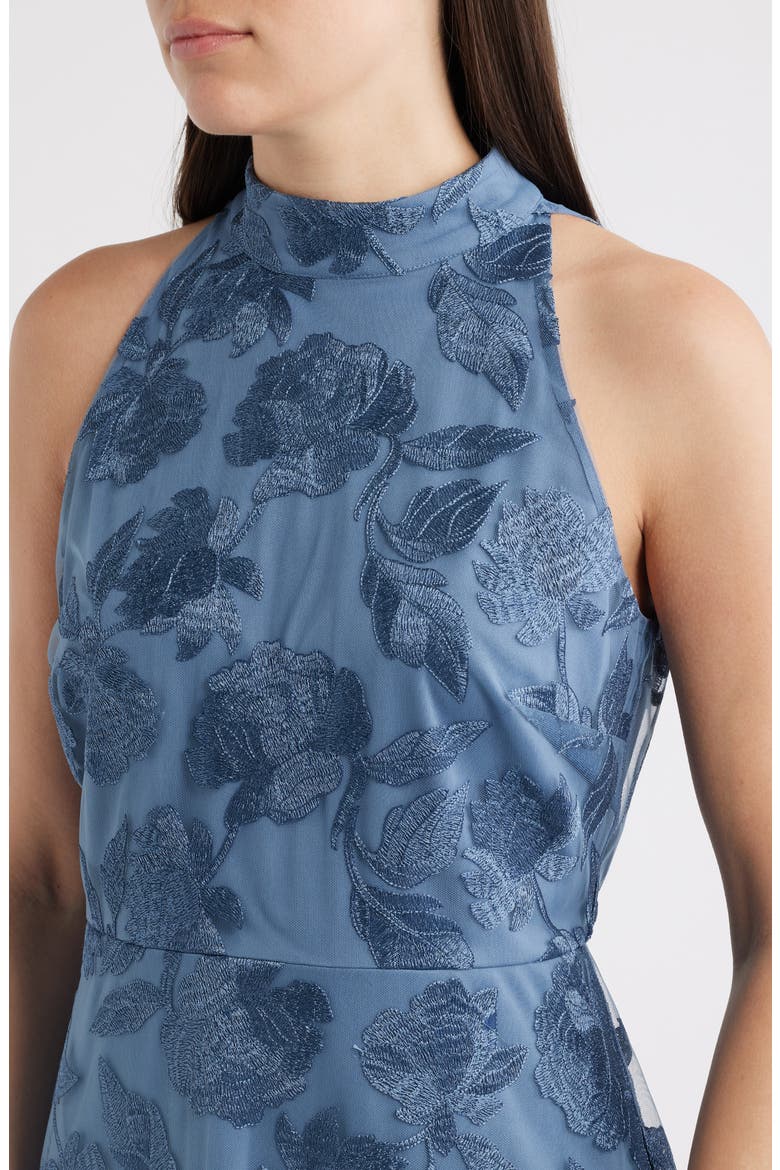Leafy Embroidery Midi Cocktail Dress, Alternate, color, MINERAL BLUE