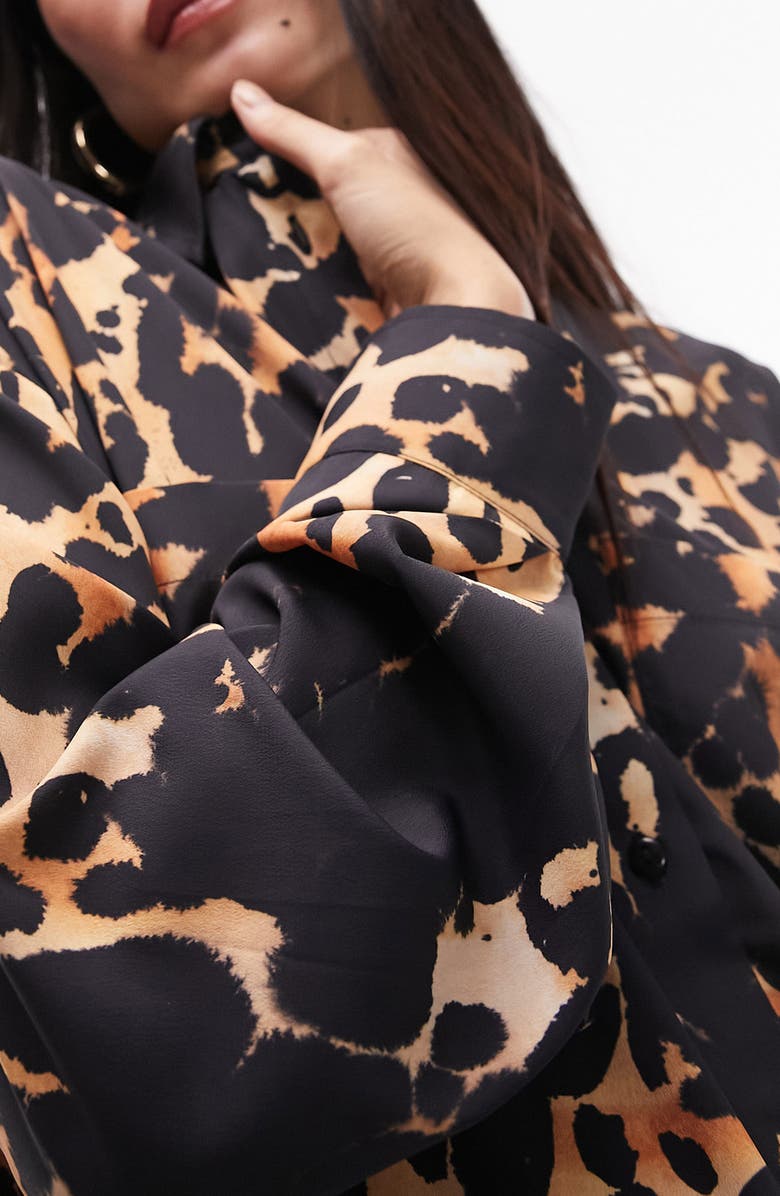 Topshop Oversize Animal Print Button-Up Shirt, Alternate, color, 