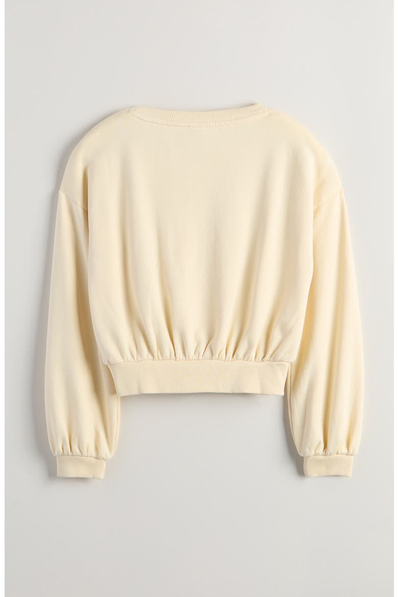 Kids' Appliqué Bow Sweatshirt, Alternate, color, BEIGE ANGORA HEART SWIRL
