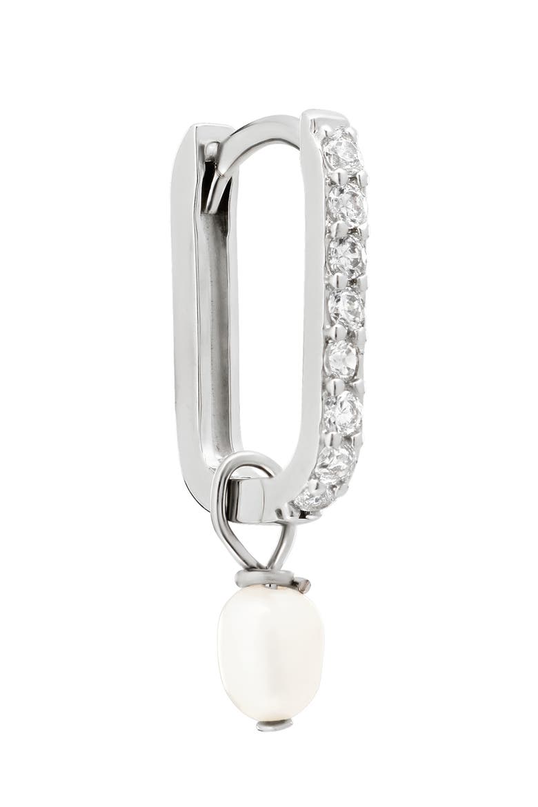 Cubic Zirconia & Faux Pearl Drop Hoop Earrings, Alternate, color, SILVER