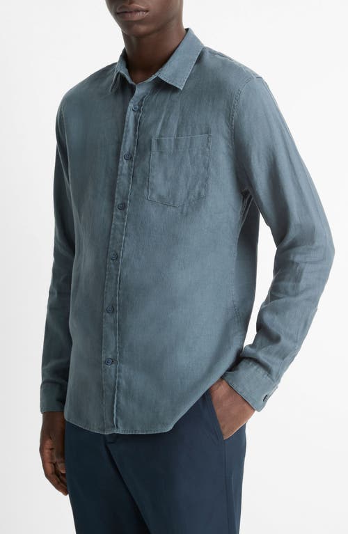 Vince Linen Button-up Shirt In Marlin Teal