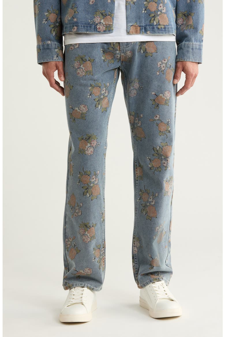 Bouquet Floral Print Jeans, Main, color, INDIGO