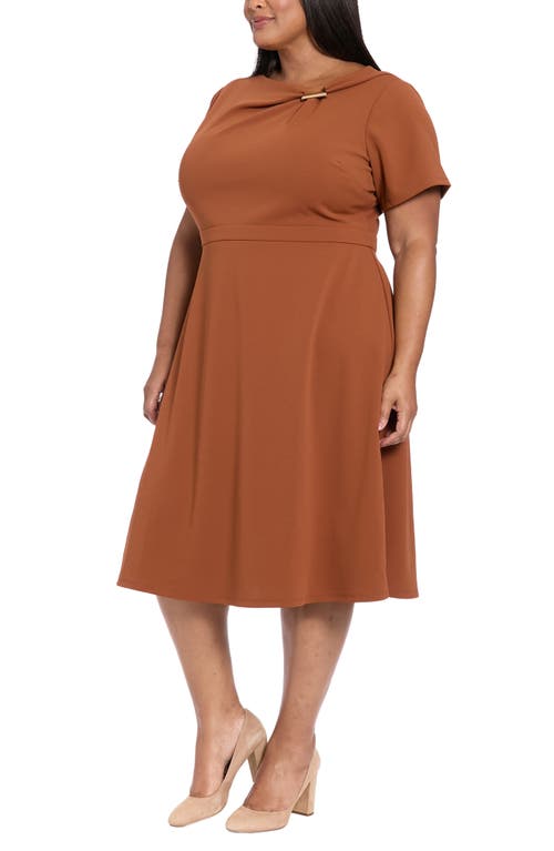London Times Plus Size Fit And Flare Short Sleeve Dress In Brown