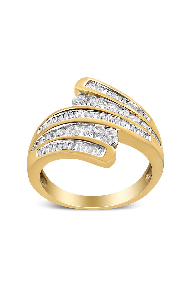 10K Yellow Gold 1 Cttw Diamond Multi Row Bypass Ring Band, Alternate, color, Yellow