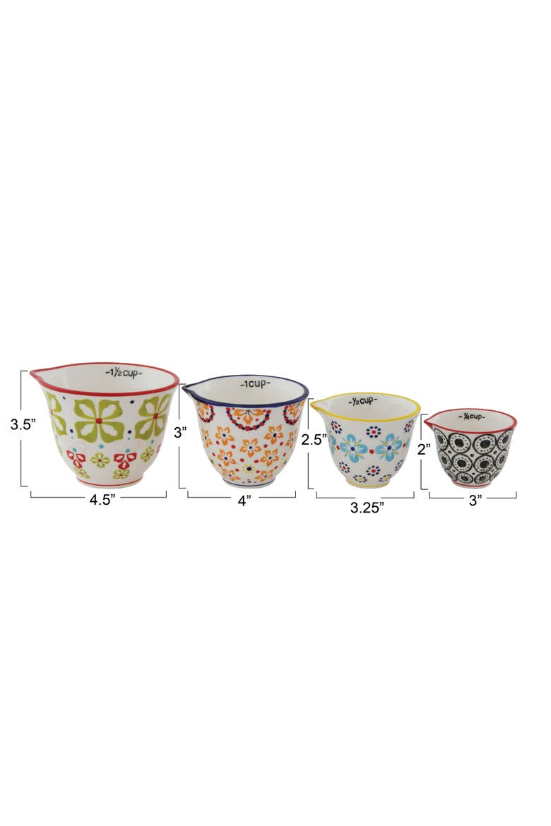 Floral Hand Stamped Stoneware Measuring Cups, Alternate, color, Green