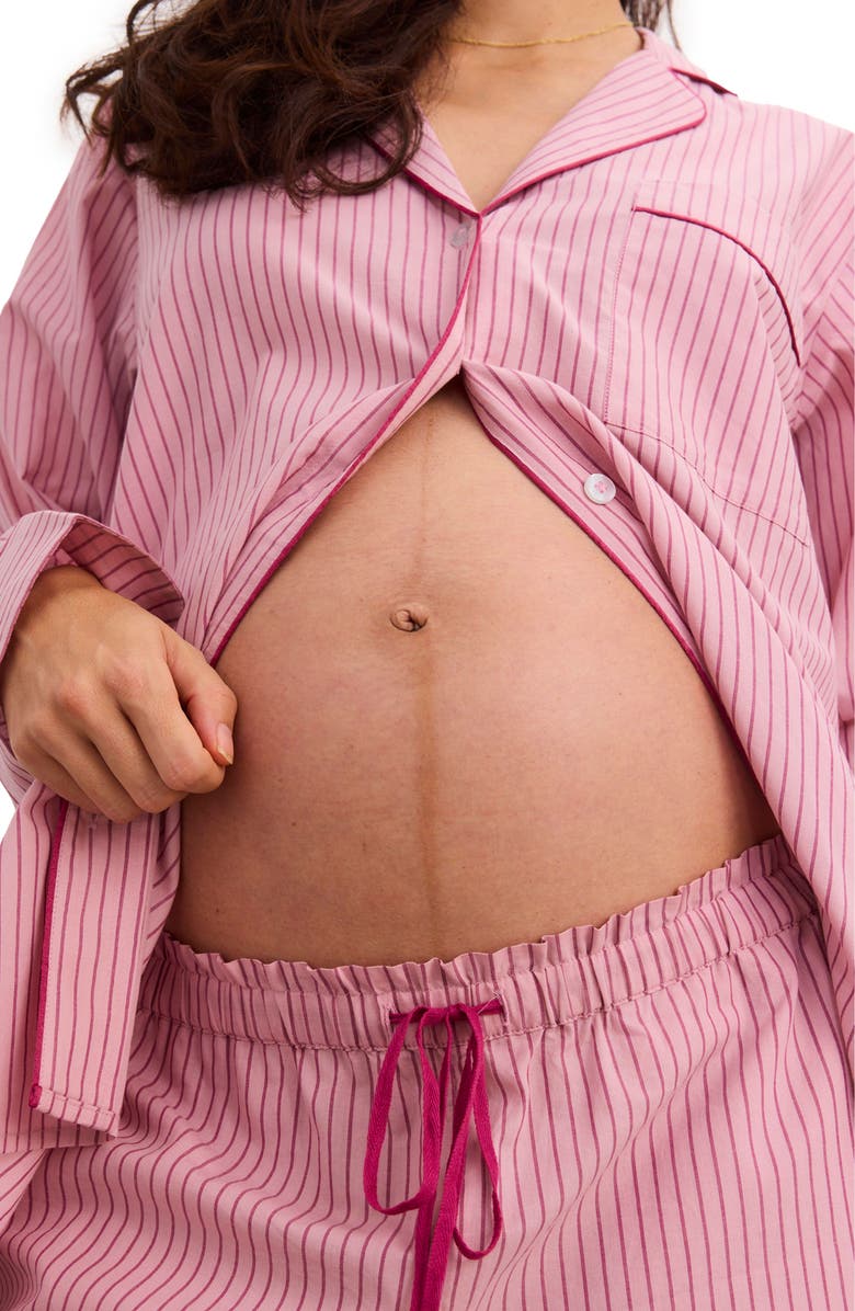 HATCH The Striped Cotton Classic PJ Set, Alternate, color, Raspberry Stripe