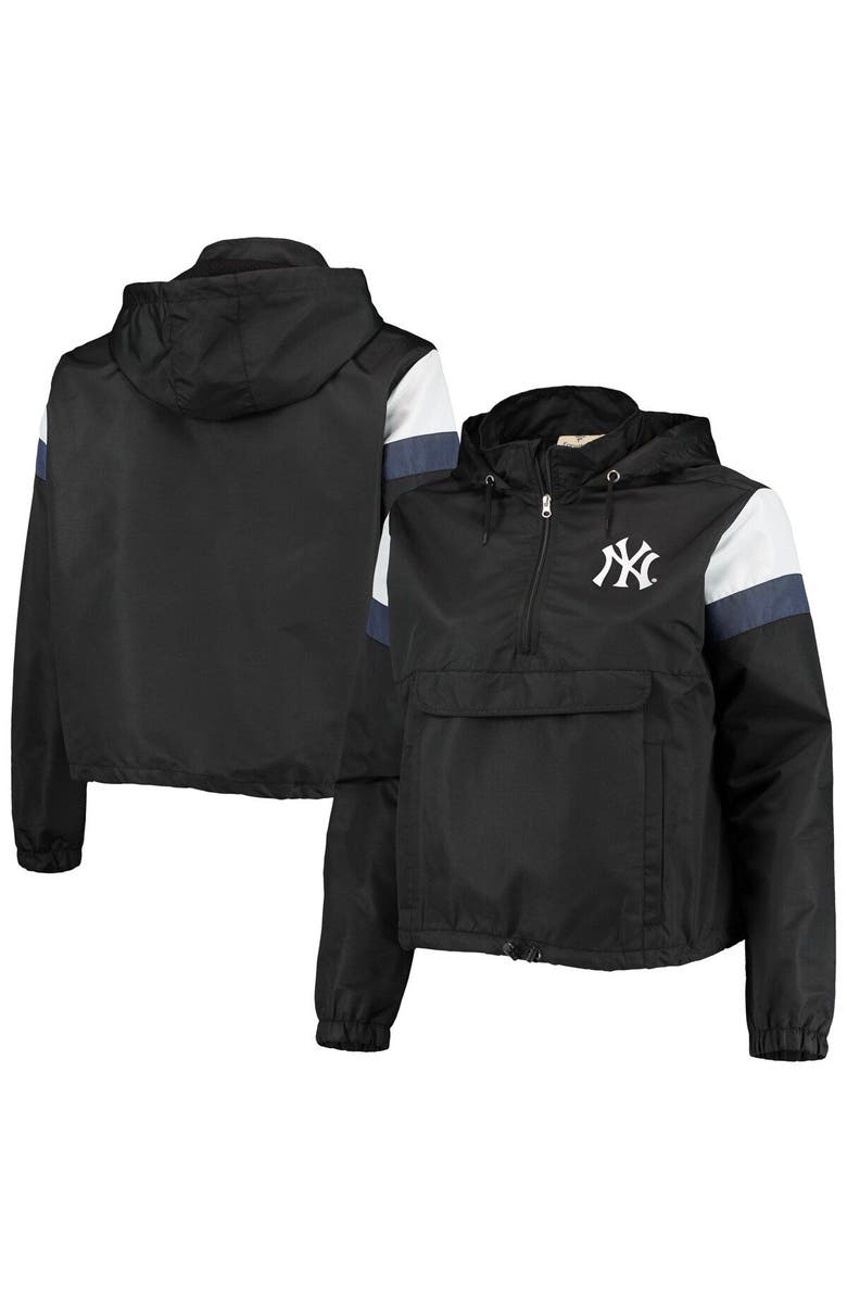 PROFILE Women's Black/Gray New York Yankees Plus Size Anorak Quarter-Zip Hoodie, Main, color, 