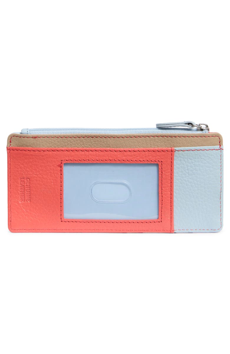 MUNDI SMALL LEATHER GOODS Slim Organizer Card Case, Alternate, color, Mocha/ Blue Silver/ Coral