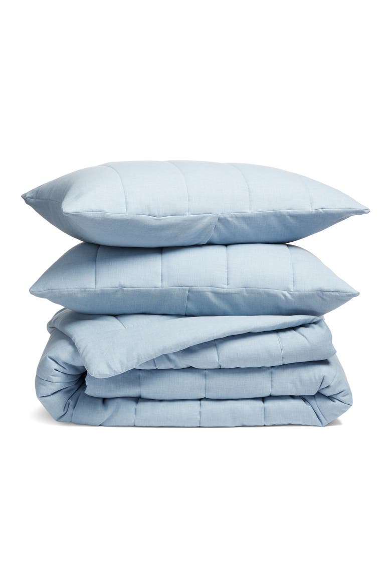 Organic Cotton Mélange Quilted Comforter & Shams Set, Main, color, BLUE SUBDUED