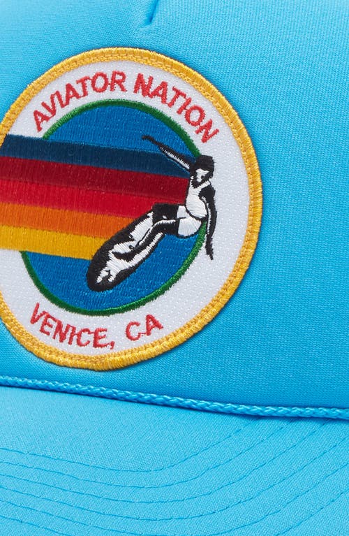 Aviator Nation Rainbow Logo Trucker Hat In Blue